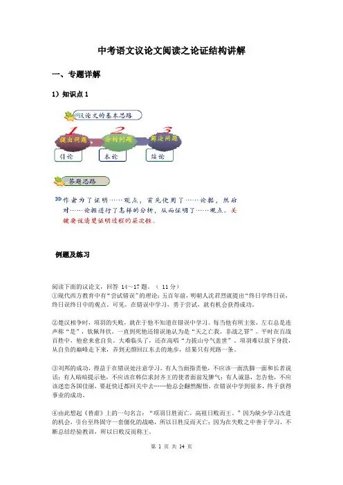 2020年中考专题复习：议论文阅读之论证结构讲解
