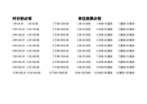 时分秒必背单位换算必背