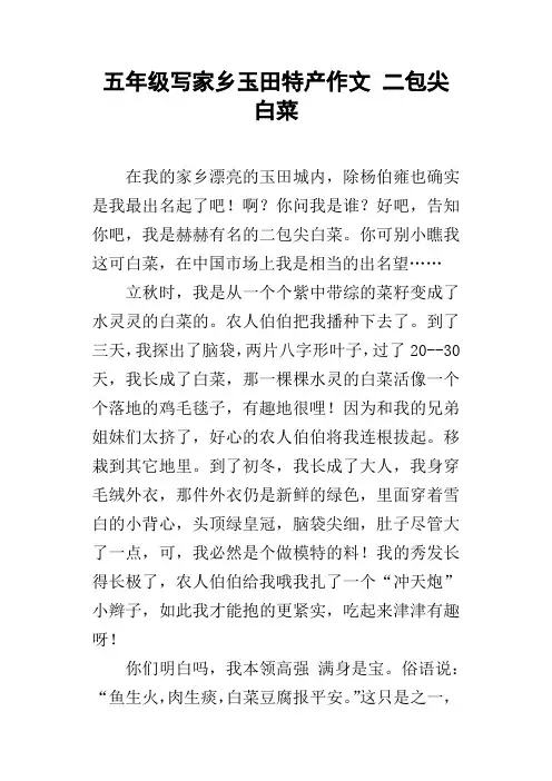 五年级写家乡玉田特产作文二包尖白菜