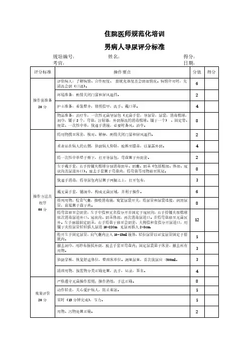 男病人导尿评分标准2020版