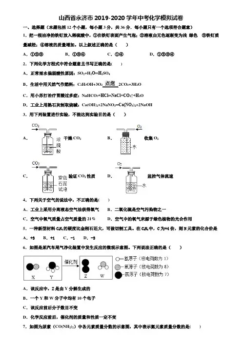 【附20套中考模拟试卷】山西省永济市2019-2020学年中考化学模拟试卷含解析