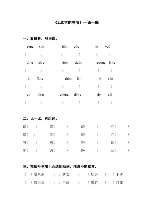 六年级语文下册课文同步练习题(部编版 全册)