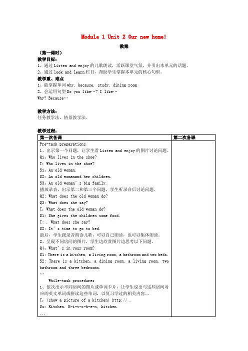 五年级英语下册Module1ChangesanddifferencesUnit2Ournewhome教案牛津上海版三起