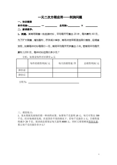 一元二次方程应用题利润问题