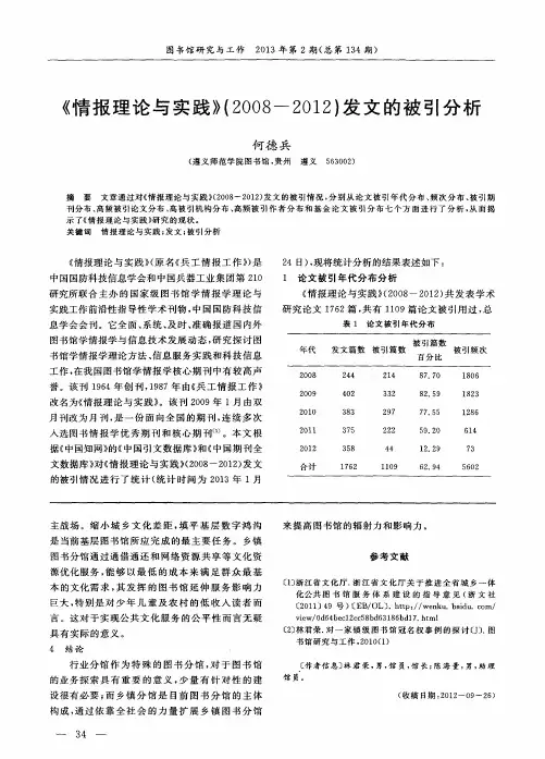 《情报理论与实践》(2008-2012)发文的被引分析