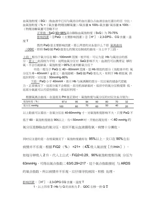 氧分压与PaSO2对应点