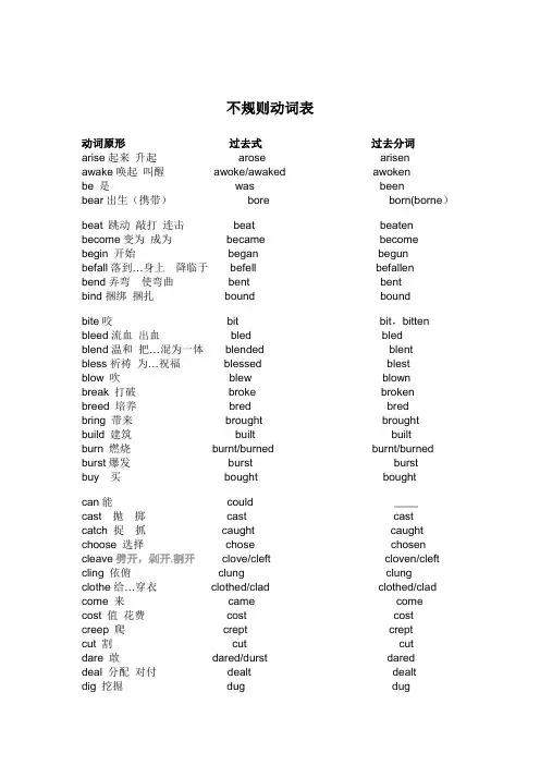英语不规则动词表(大全)
