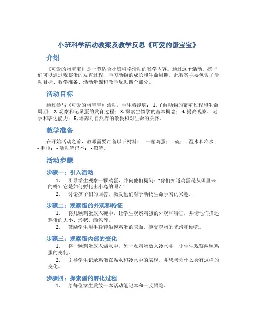 小班科学活动教案及教学反思《可爱的蛋宝宝》