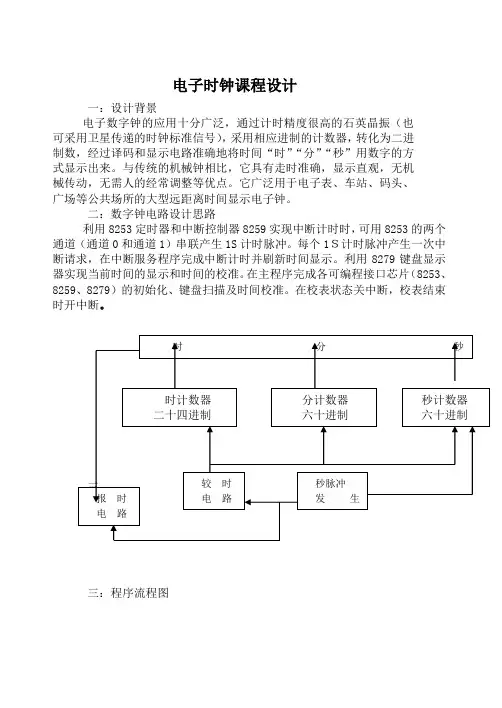 微机原理课程设计——电子时钟课程设计