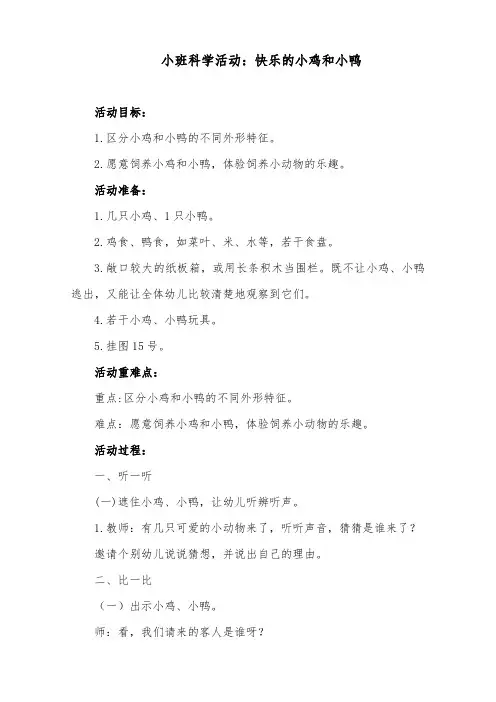 小班科学活动：快乐的小鸡和小鸭