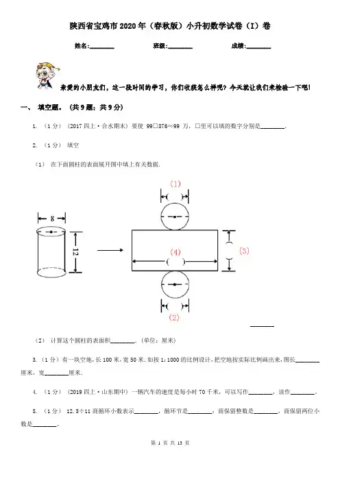 陕西省宝鸡市2020年(春秋版)小升初数学试卷(I)卷