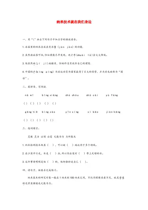 永州市二小四年级语文下册第二单元7纳米技术就在我们身边练习新人教版