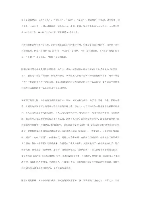 关于宋词词牌名的一点知识