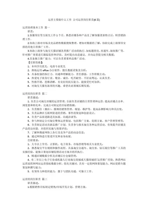 运营主要做什么工作 公司运营岗位职责(6篇)