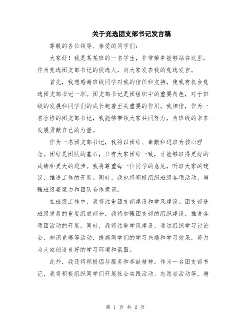 关于竞选团支部书记发言稿