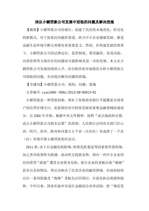 小额贷款公司发展中面临问题及解决措施[论文]