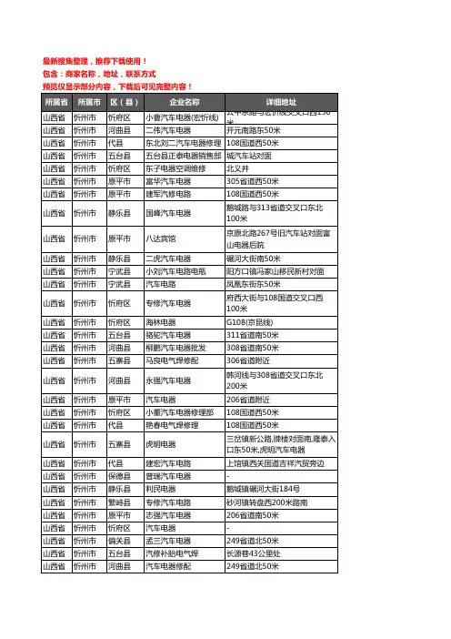 新版山西省忻州市汽车电器企业公司商家户名录单联系方式地址大全75家