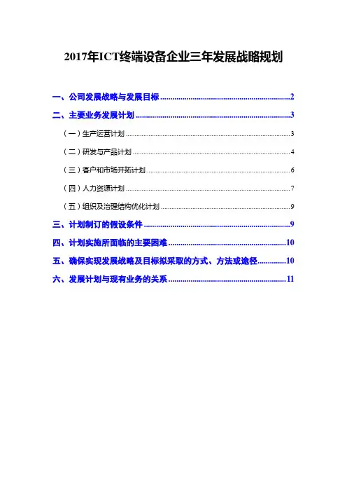 2017年ICT终端设备企业三年发展战略规划