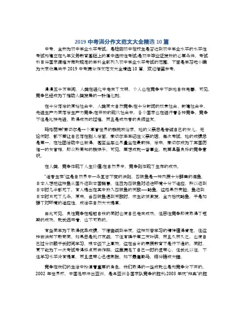 2019中考满分作文范文大全精选10篇
