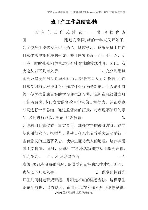 班主任工作总结表-精