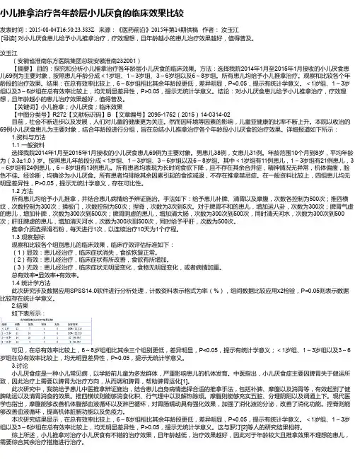 小儿推拿治疗各年龄层小儿厌食的临床效果比较