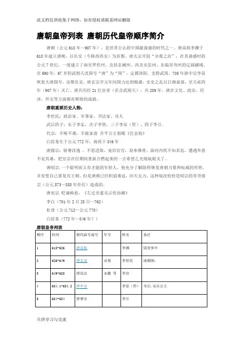 唐朝皇帝列表唐朝历代皇帝顺序简介知识分享