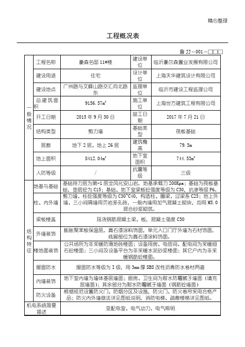 (完整版)工程概况表