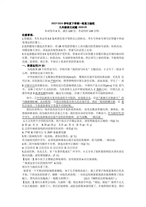 2024年山东省临沂市临沭县中考一模语文试题(含答案)