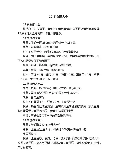 12岁食谱大全