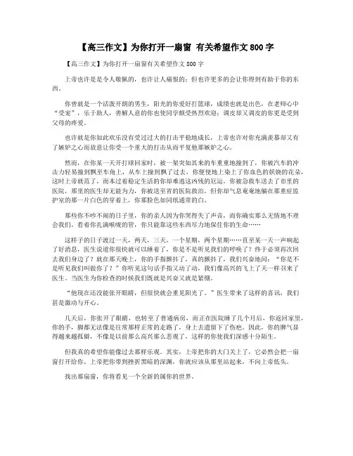 【高三作文】为你打开一扇窗 有关希望作文800字