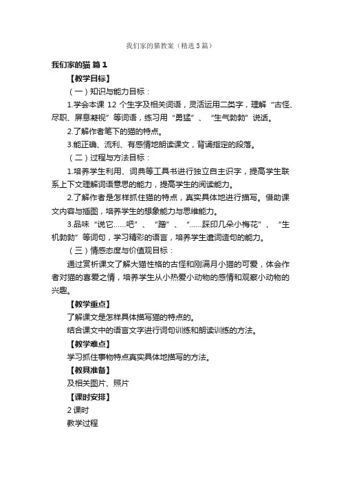 我们家的猫教案（精选3篇）