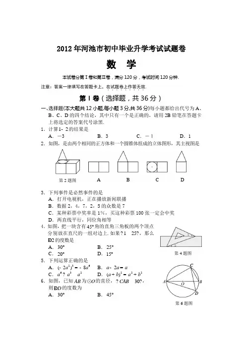 2012年广西河池市中考真题(word版含答案)