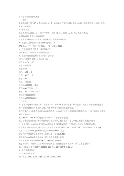 常见电子元件的参数