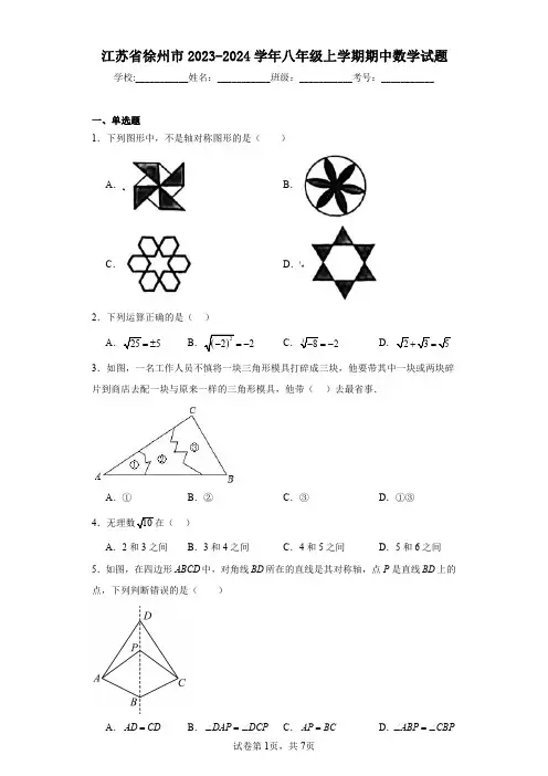 江苏省徐州市2023-2024学年八年级上学期期中数学试题