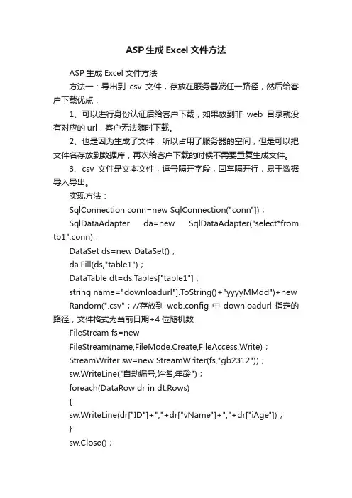 ASP生成Excel文件方法