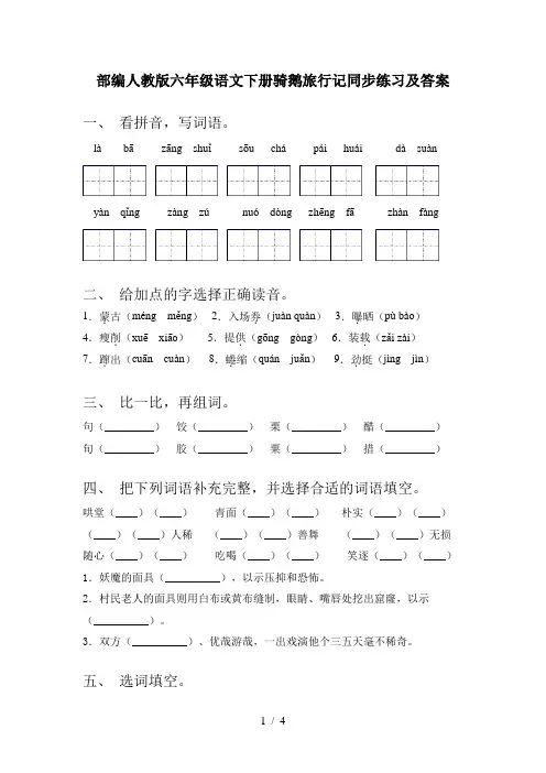 部编人教版六年级语文下册骑鹅旅行记同步练习及答案