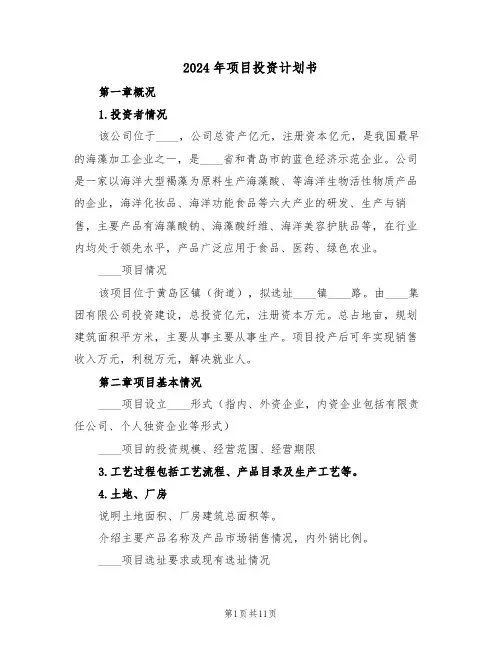 2024年项目投资计划书(五篇)