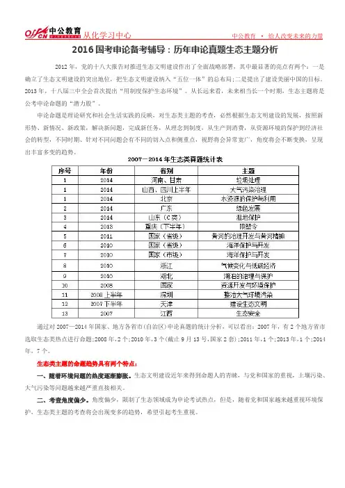 2016国考申论备考辅导：历年申论真题生态主题分析