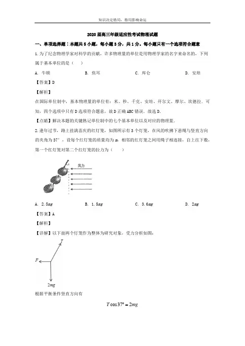 高三下学期适应性考试物理试题 Word版含解析