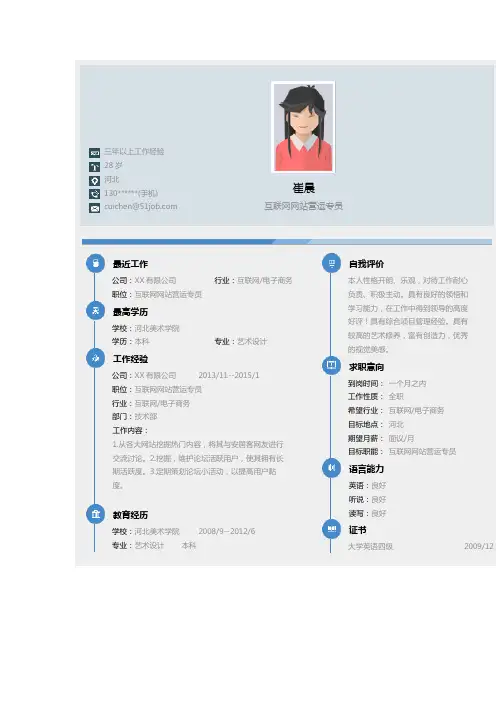 互联网网站营运专员求职个人简历求职简历大学生优秀简历模板