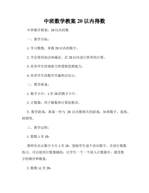 中班数学教案20以内得数