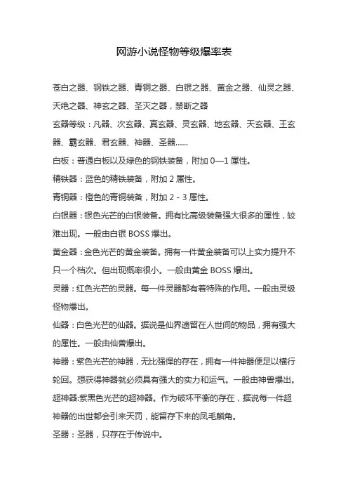 网游小说怪物等级爆率表