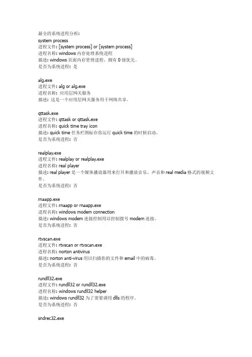 最全的系统进程分析(任务管理器)