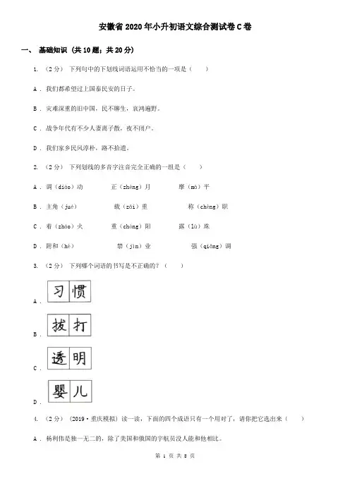 安徽省2020年小升初语文综合测试卷C卷