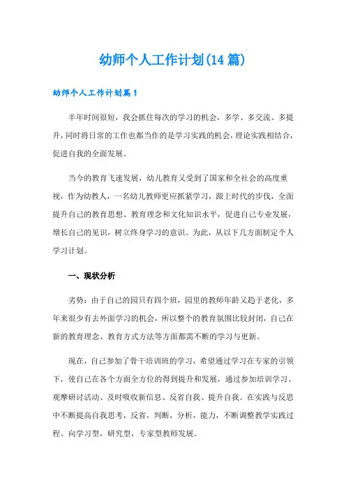 幼师个人工作计划(14篇)