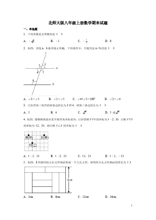 北师大版八年级上册数学期末试卷带答案