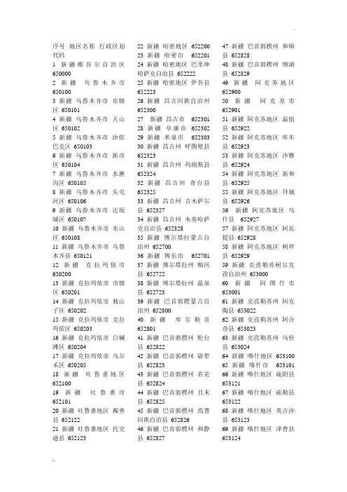 新疆各地身份证地区代码