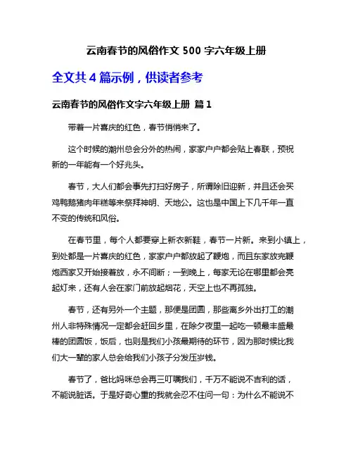 云南春节的风俗作文500字六年级上册