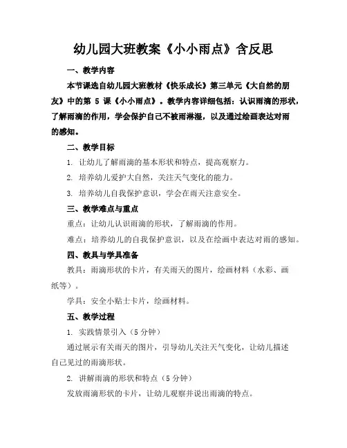 幼儿园大班教案《小小雨点》含反思