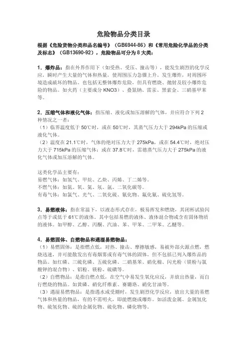 危险物品分类目录
